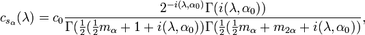 c_{s_\alpha}(\lambda)=c_0{2^{-i(\lambda,\alpha_0)}\Gamma(i(\lambda,\alpha_0))\over\Gamma({1\over 2} ({1\over 2}m_\alpha + 1+ i(\lambda,\alpha_0)) \Gamma({1\over 2} ({1\over 2}m_\alpha + m_{2\alpha} + i(\lambda,\alpha_0))},