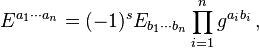 E^{a_1\cdots a_n} = (-1)^s E_{b_1\cdots b_n} \prod_{i=1}^n g^{a_i b_i} \,,