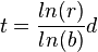 t=\frac{ln (r)}{ln (b)}d