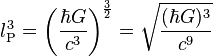  l_\text{P}^3 = \left( \frac{\hbar G}{c^3} \right)^{\frac{3}{2}} = \sqrt{\frac{(\hbar G)^3}{c^9}}