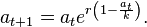 a_{t+1} = a_t e^{r\left(1-\frac{a_t}{k}\right)}.\,