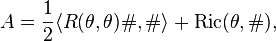 A=\frac{1}{2}\langle R(\theta,\theta)\#,\#\rangle + \operatorname{Ric}(\theta,\#) ,