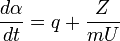 \frac{d\alpha}{dt}=q+\frac{Z}{mU}