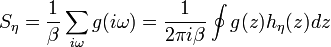 S_\eta=\frac{1}{\beta}\sum_{i\omega} g(i\omega)=\frac{1}{2\pi i\beta}\oint g(z) h_\eta(z) dz