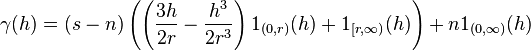 \gamma(h)=(s-n)\left(\left(\frac{3h}{2r}-\frac{h^3}{2r^3}\right)1_{(0,r)}(h)+1_{[r,\infty)}(h)\right)+n1_{(0,\infty)}(h)