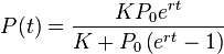 P(t) = \frac{K P_0 e^{rt}}{K + P_0 \left( e^{rt} - 1\right)} 