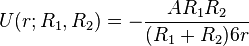 \ U(r;R_{1},R_{2})= -\frac{AR_{1}R_{2}}{(R_{1}+R_{2})6r}