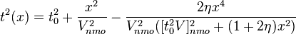 t^2 (x)=t_0^2 + \frac{x^2}{V_{nmo}^2 } -\frac{2\eta x^4}{V_{nmo}^2 ([t_0^2 V]_{nmo}^2+(1+2\eta)x^2)}