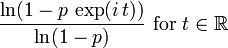 \frac{\ln(1 - p\,\exp(i\,t))}{\ln(1-p)}\text{ for }t\in\mathbb{R}\!