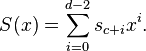 S(x)=\sum_{i=0}^{d-2}s_{c+i}x^i.