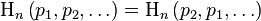 \Eta_n\left(p_1, p_2, \ldots \right) = \Eta_n\left(p_2, p_1, \ldots \right)