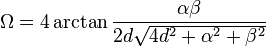 \Omega = 4 \arctan \frac {\alpha\beta} {2d\sqrt{4d^2 + \alpha^2 + \beta^2}} 