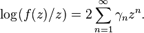 \log(f(z)/z)=2 \sum^\infty_{n=1}\gamma_nz^n.