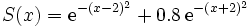 S(x) = \textrm{e}^{-(x-2)^2} + 0.8\,\textrm{e}^{-(x+2)^2}