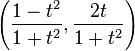  \left(\frac{1-t^2}{1+t^2}, \frac{2t}{1+t^2}\right) 