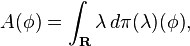 A(\phi) = \int_{\bold{R}} \lambda \,d\pi(\lambda)(\phi),