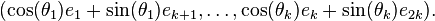 (\cos(\theta_1)e_1+\sin(\theta_1)e_{k+1},\ldots,\cos(\theta_k)e_k+\sin(\theta_k)e_{2k}).