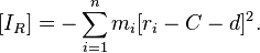  [I_R] = -\sum_{i=1}^n m_i[r_i - C - d]^2.