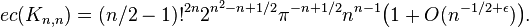 
ec(K_{n,n}) = (n/2-1)!^{2n} 2^{n^2-n+1/2}\pi^{-n+1/2} n^{n-1}  \bigl(1+O(n^{-1/2+\epsilon})\bigr).
