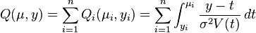 Q(\mu,y) = \sum_{i=1}^n Q_i(\mu_i,y_i) = \sum_{i=1}^n \int_{y_i}^{\mu_i} \frac{y-t}{\sigma^2V(t)} \, dt 