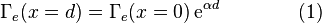 \Gamma_{e}(x=d) = \Gamma_{e}(x=0)\,\mathrm{e}^{\alpha d}\qquad\qquad(1)