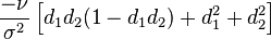 \frac{-\nu}{\sigma^2} \left[ d_1 d_2 (1 - d_1 d_2) + d_1^2 + d_2^2 \right]