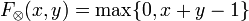 F_\otimes(x,y) = \max\{0, x + y -1 \}