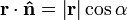  \mathbf{r} \cdot \mathbf{\hat{n}} = \left | \mathbf{r} \right | \cos \alpha \,\!