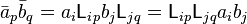 \bar{a}_p\bar{b}_q= a_i \mathsf{L}_i{}_p b_j \mathsf{L}_j{}_q = \mathsf{L}_i{}_p\mathsf{L}_j{}_q a_i b_j 