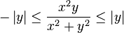 -\left | y \right \vert \leq \frac{x^2 y}{x^2+y^2} \leq \left | y \right \vert 