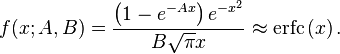 f(x; A, B) = \frac{\left(1 - e^{-Ax}\right)e^{-x^2}}{B\sqrt{\pi} x} \approx \operatorname{erfc} \left(x\right).