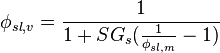 \phi_{sl,v}=\frac{1}{1+SG_{s}(\frac{1}{\phi_{sl,m}}-1)}