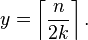 y = \left \lceil \frac{n}{2k} \right \rceil.