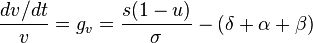 \frac {dv/dt}{v} = g_v=\frac {s(1-u)} {\sigma} -(\delta +\alpha + \beta)