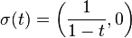 \sigma(t) = \left(\frac{1}{1-t},0\right)