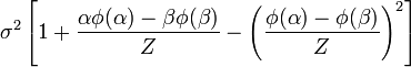 \sigma^2\left[1+\frac{\alpha\phi(\alpha)-\beta\phi(\beta)}{Z}
-\left(\frac{\phi(\alpha)-\phi(\beta)}{Z}\right)^2\right]