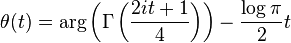 \theta(t) = \arg \left(
\Gamma\left(\frac{2it+1}{4}\right)
\right) 
- \frac{\log \pi}{2} t