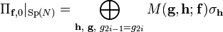 \Pi_{\mathbf{f},0}|_{\mathrm{Sp}(N)}= \bigoplus_{\mathbf{h}, \,\,\mathbf{g},\,\, g_{2i-1}=g_{2i}} M(\mathbf{g}, \mathbf{h};\mathbf{f}) \sigma_{\mathbf{h}}