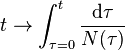  t \rightarrow \int_{\tau=0}^t \frac{ \mathrm{d} \tau }{N(\tau)} 