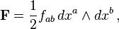 \textbf{F} = \frac{1}{2}f_{ab}\, dx^a \wedge dx^b\,,