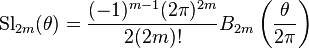 \text{Sl}_{2m}(\theta) = \frac{(-1)^{m-1}(2\pi)^{2m}}{2(2m)!} B_{2m}\left(\frac{\theta}{2\pi}\right)