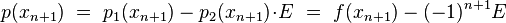 p(x_{n+1}) \ = \ p_1(x_{n+1}) - p_2(x_{n+1})\!\cdot\!E \ = \ f(x_{n+1}) - (-1)^{n+1} E