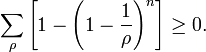 \sum_\rho\left[1-\left(1-\frac{1}{\rho}\right)^n \right] \ge 0.