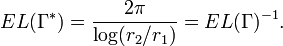 EL(\Gamma^*)=\frac{2\pi}{\log(r_2/r_1)}=EL(\Gamma)^{-1}.