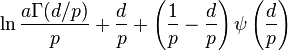 \ln \frac{a \Gamma(d/p)}{p} + \frac{d}{p} + \left(\frac{1}{p}-\frac{d}{p}\right)\psi\left(\frac{d}{p}\right)