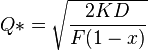  Q* = \sqrt {\frac {2KD}{F(1-x)}} 