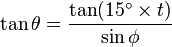 
\tan \theta = \frac{\tan (15^{\circ} \times t)}{\sin \phi }
