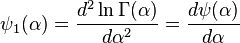 \psi_1(\alpha) = \frac{d^2\ln\Gamma(\alpha)}{d\alpha^2}= \frac{d \psi(\alpha)}{d\alpha}