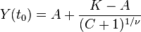 Y(t_{0})=A+{K-A \over (C+1)^{1/\nu }}