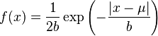 f(x) = \frac{1}{2b} \exp\left(-\frac{|x - \mu|}{b}\right)